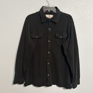 Tommy Bahama Shirt Mens Size Medium Black Two Button Pockets Long Sleeve Pima